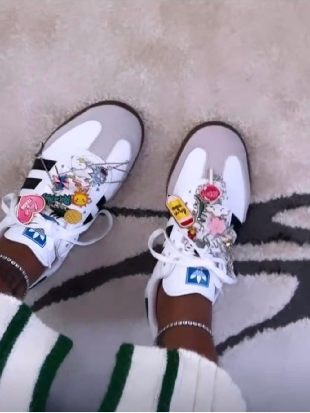 adidas Kids White and Light Gray Sneakers with Colorful Charms